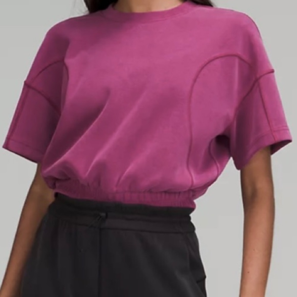 NWT: Lululemon Softstreme Gathered Semi Cropped Tee, Fuchsia, Women's Top